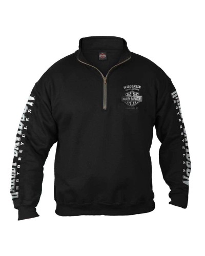 Harley Davidson Homme  1/4 Zip Cadet Pullover Sweatshirt, Noir