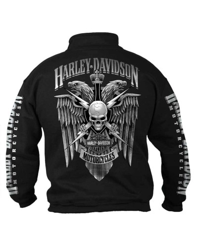 Harley Davidson Homme  1/4 Zip Cadet Pullover Sweatshirt, Noir