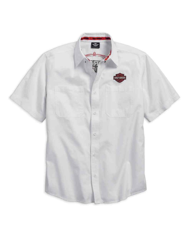 Harley Davidson Homme Pinstripe Flames Button   Chemise Blanche 99050-16VM