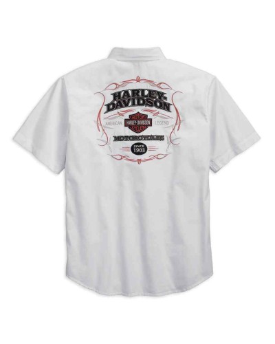Harley Davidson Homme Pinstripe Flames Button   Chemise Blanche 99050-16VM