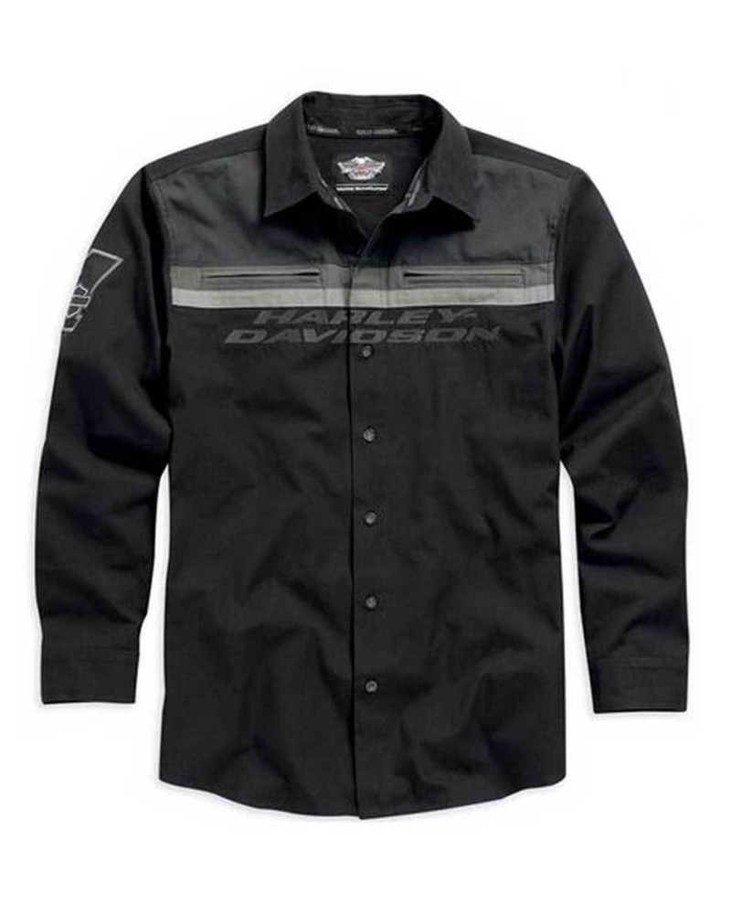 Harley Davidson Homme  Manches Longues  Button  Chemise Noir/Gris. 99009-15VM