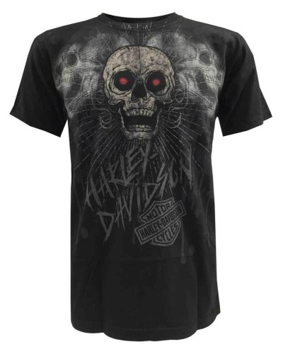 Harley Davidson Homme Corpus Three Skulls Graphic, T-Shirt Manches Courtes, Noir