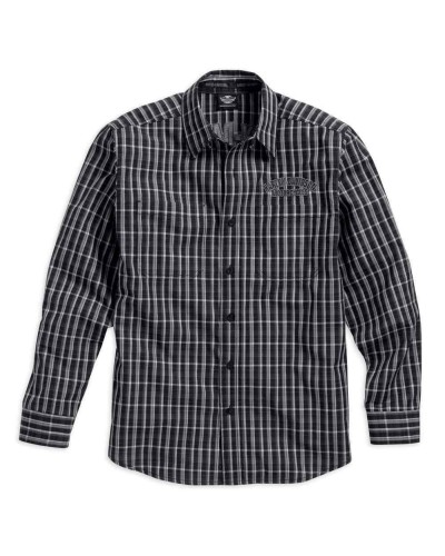 Harley Davidson Homme Flames Plaid  Chemise Manches Longues, Noir/Blanc. 99006-16VM