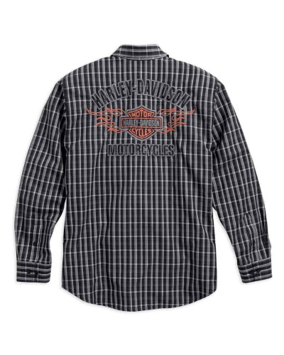 Harley Davidson Homme Flames Plaid  Chemise Manches Longues, Noir/Blanc. 99006-16VM