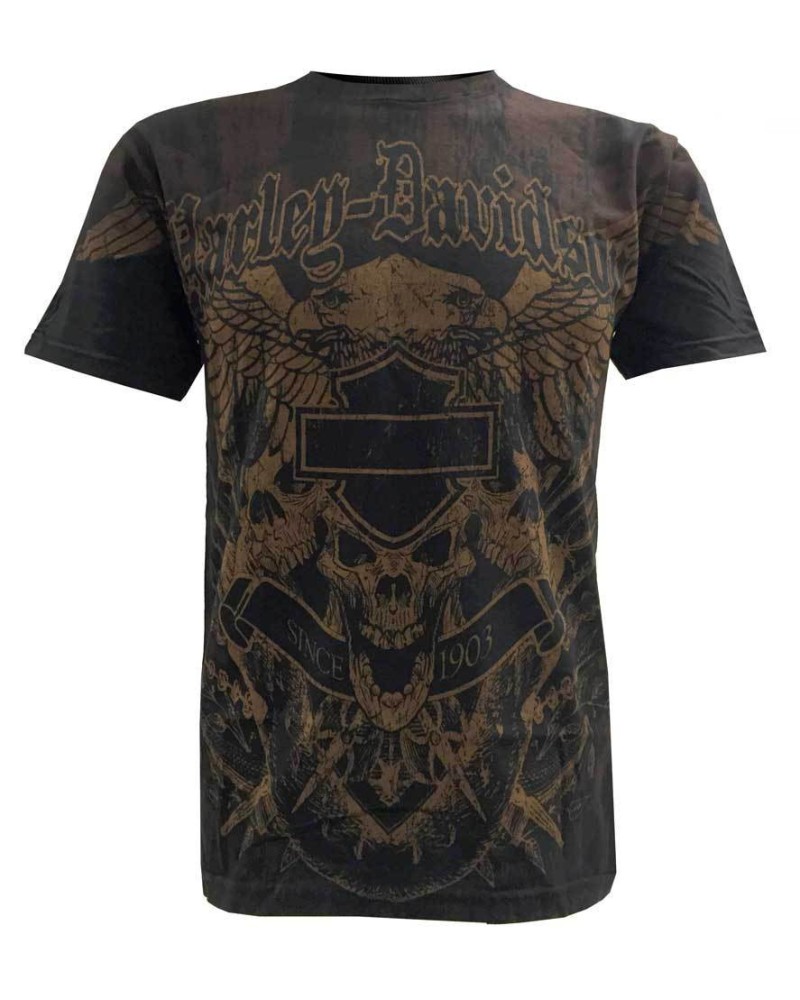Harley Davidson Homme Freedom &amp; Fury Mixed T-Shirt Manches Courtes, Noir