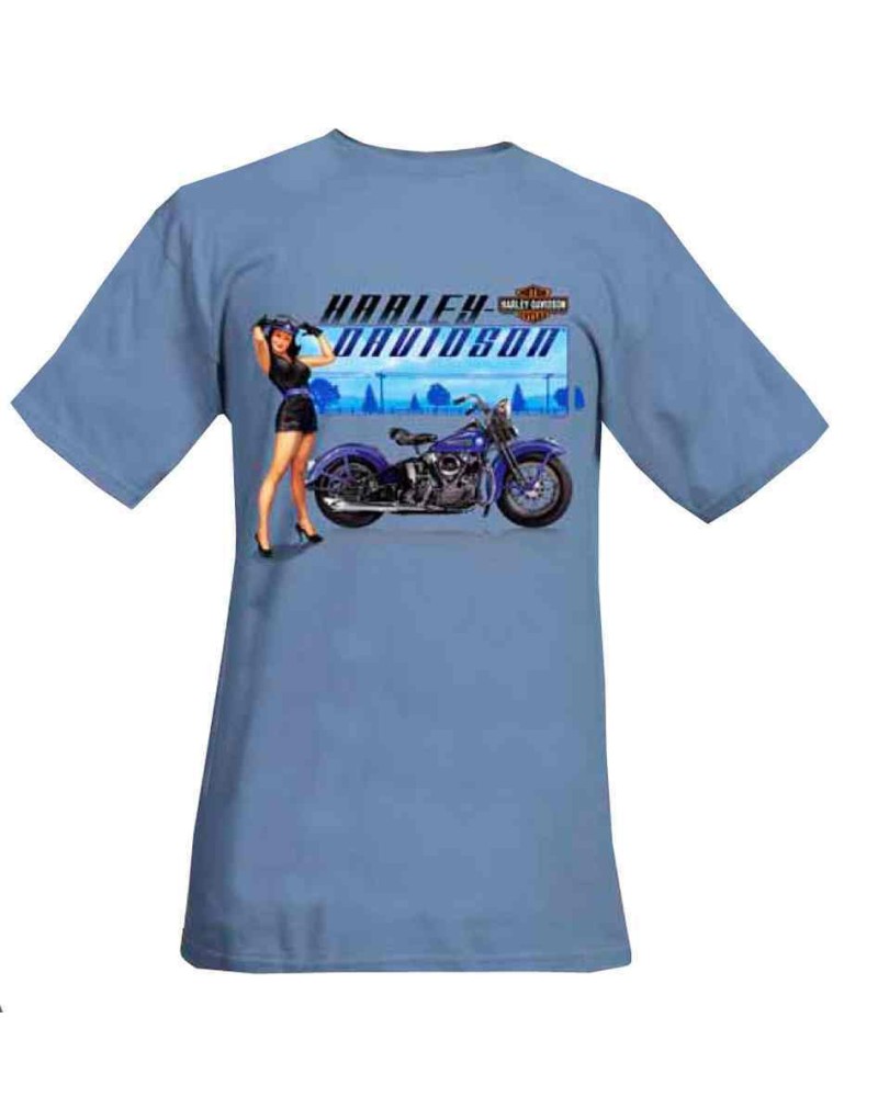 Harley Davidson Homme Manches Courtes Out Of The Bleu Pin-Up Lady Tee, Slate Bleu