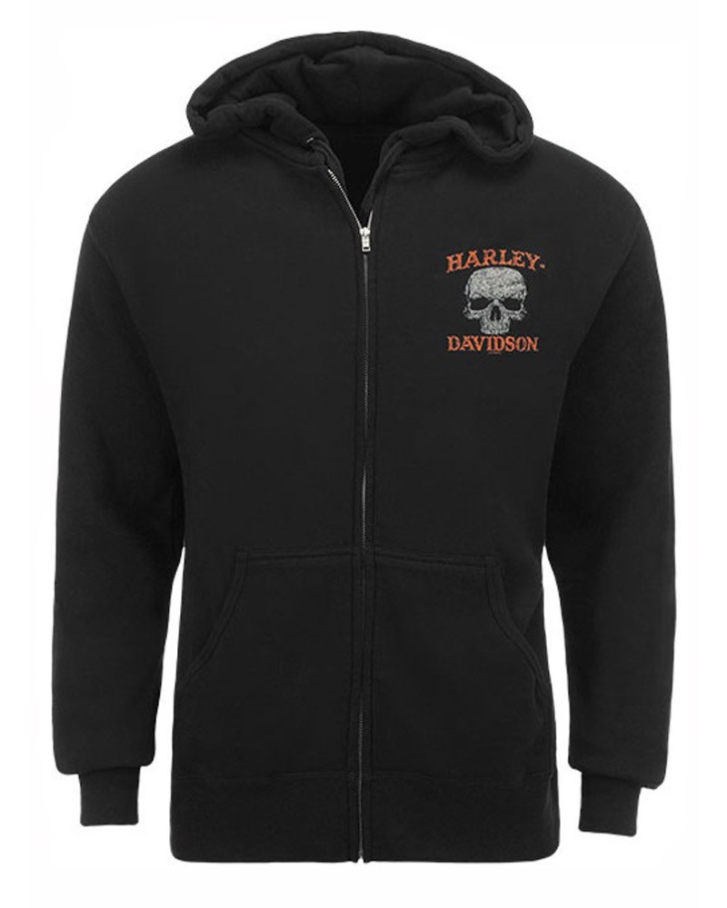 Harley Davidson Homme Eagle Sweatshirt, Skull Zip Noir HARLMS0061