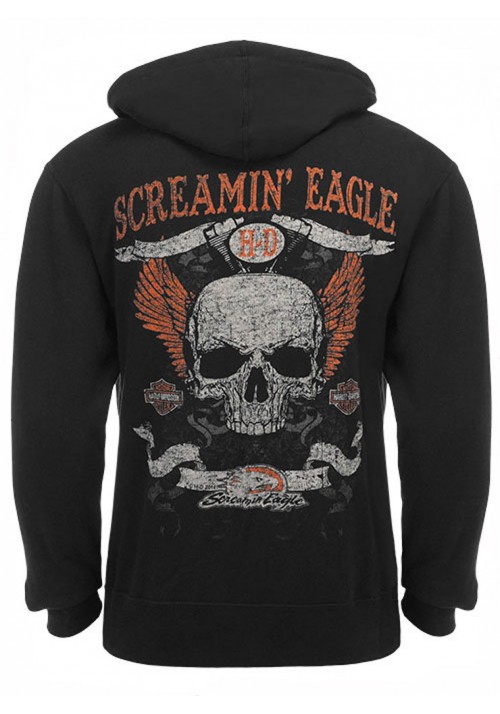 Harley Davidson Homme Eagle Sweatshirt, Skull Zip Noir HARLMS0061