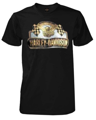 Harley Davidson Homme T-Shirt Manches Courtes, Gold Rouge Flags, Noir