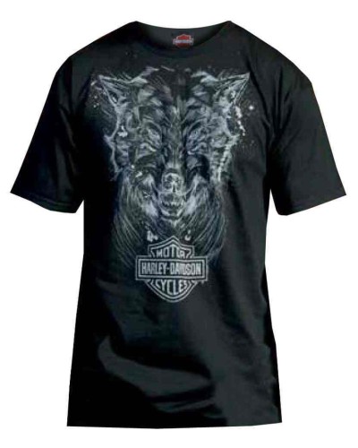 Harley Davidson Homme T-Shirt,  Sketched Wolf  Graphic Noir