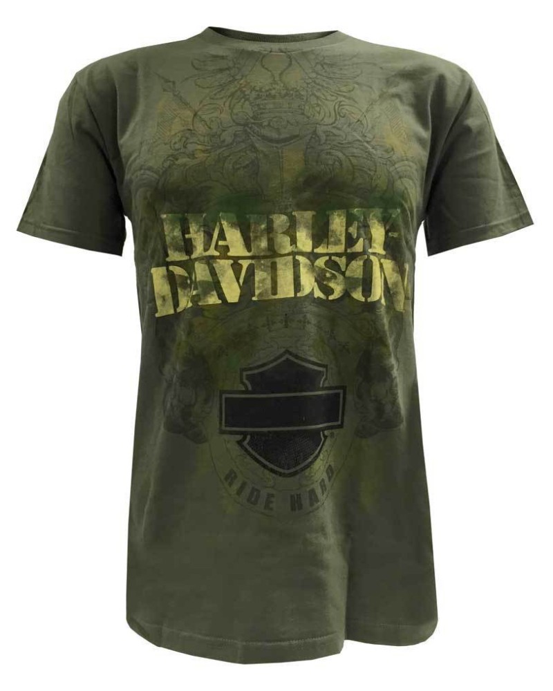 Harley Davidson Homme T-Shirt, Bar &amp; Shield Ride Hard Fatigue Camo  Vert