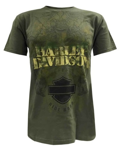 Harley Davidson Homme T-Shirt, Bar &amp; Shield Ride Hard Fatigue Camo  Vert