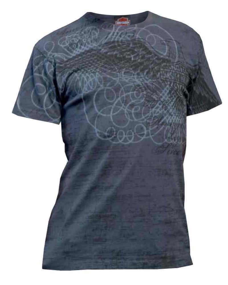 Harley Davidson Homme T-Shirt, Distressed Vintage Eagle Bar &amp; Shield , Bleu