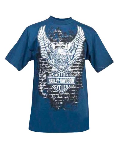 Harley Davidson Homme Up-Wing Eagle Brick Graphic T-Shirt Manches Courtes, Bleu