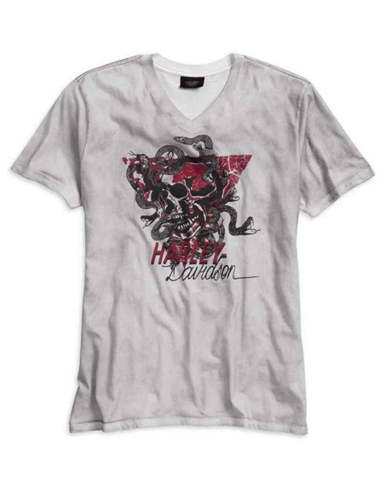 Harley Davidson Homme Col V Skull &amp; Snake T-Shirt, Blanc. 96012-15VM