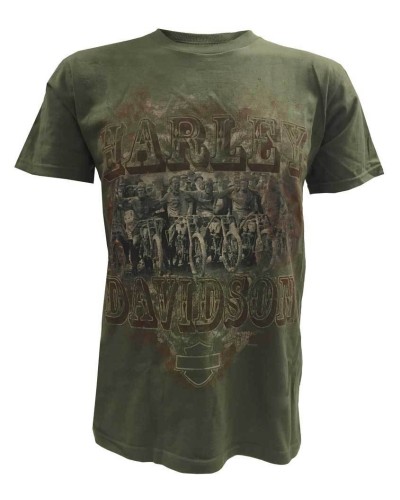 Harley Davidson Homme Vintage Motorcycle Crew T-Shirt Manches Courtes, Vert