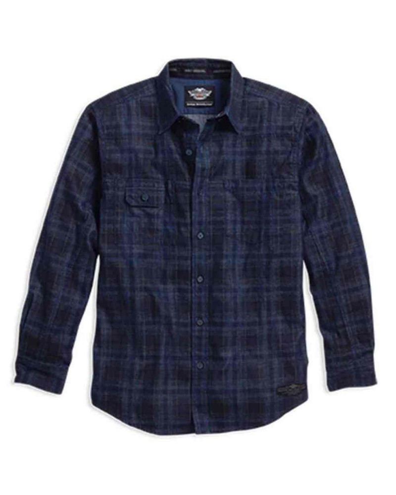 Harley Davidson Homme 1903 Skull Flannel Plaid  Chemise, Noir/Bleu. 96058-16VM