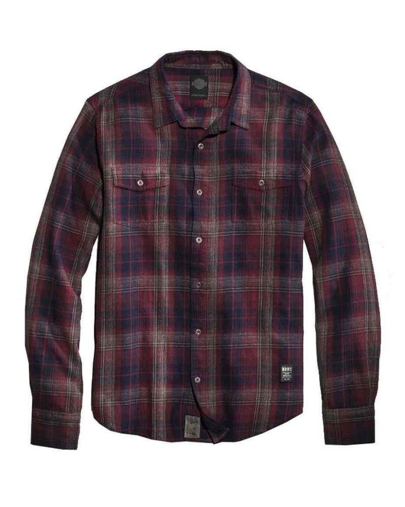 Harley Davidson Homme Cotton Manches Longues  Plaid  Chemise, Rouge 96463-16VM