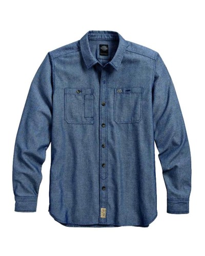 Harley Davidson Homme Herringbone  Chemise Manches Longues, Bleu 96455-16VM