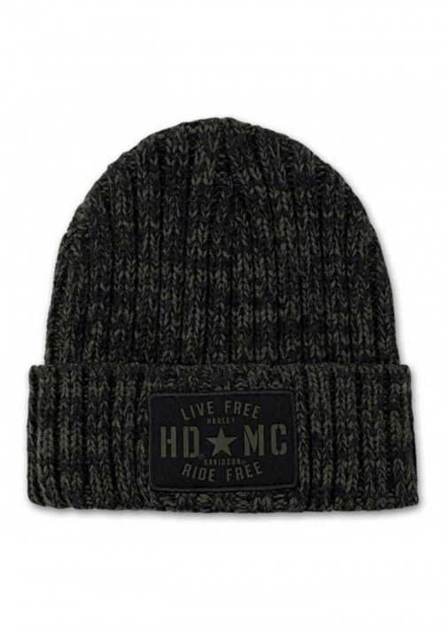 Casquette Harley Davidson Homme Military Star Ribbed Knit Pattern Cap  Green/Black KN34394