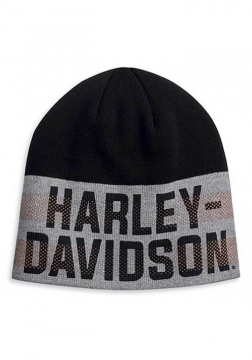 Casquette Harley Davidson Homme Dual Orange Stripe Knit Beanie Cap - Black/Gray 97617-20VM