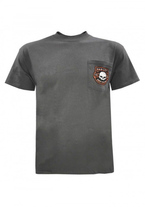 Harley-Davidson Hommes Wille G Skull Chest Pocket manches courtes Tee Shirt  Charcoal Gray 30292319