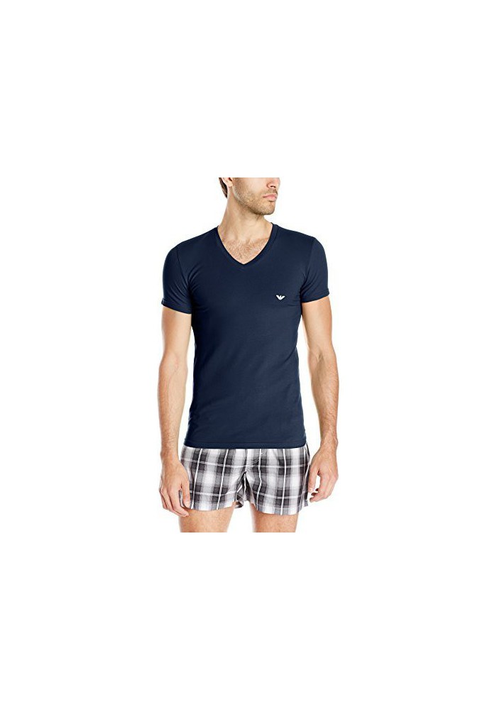 Emporio Armani Hommes T-Shirt col en V Stretch Coton Eagle Logo