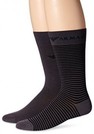 Emporio Armani Hommes Two Pack Plain Stripes Coton Crew chaussettes