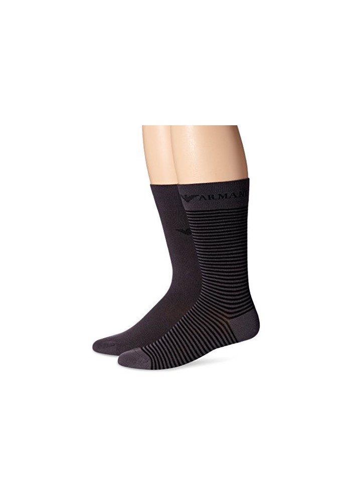 Emporio Armani Hommes Two Pack Plain Stripes Coton Crew chaussettes