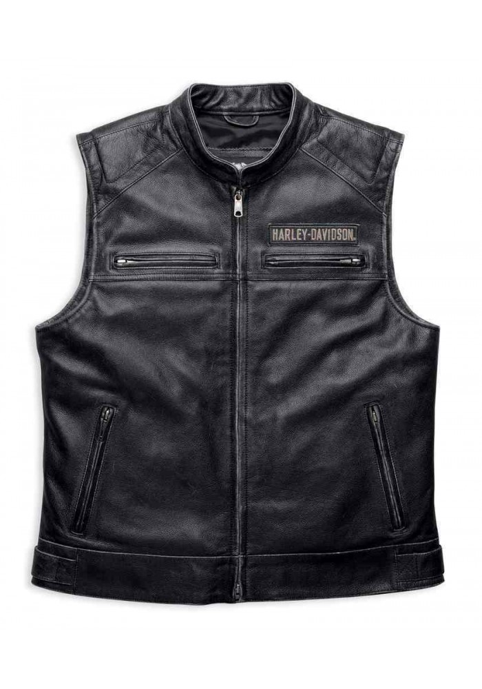 Blouson Harley Davidson / Homme Brodures Passing Link en Cuir Gilet sans manches Charbon 9810916VM Blouson Harley Davidson / Homme Brodures Passing Link en Cuir Gilet sans manches Charbon 9810916VM