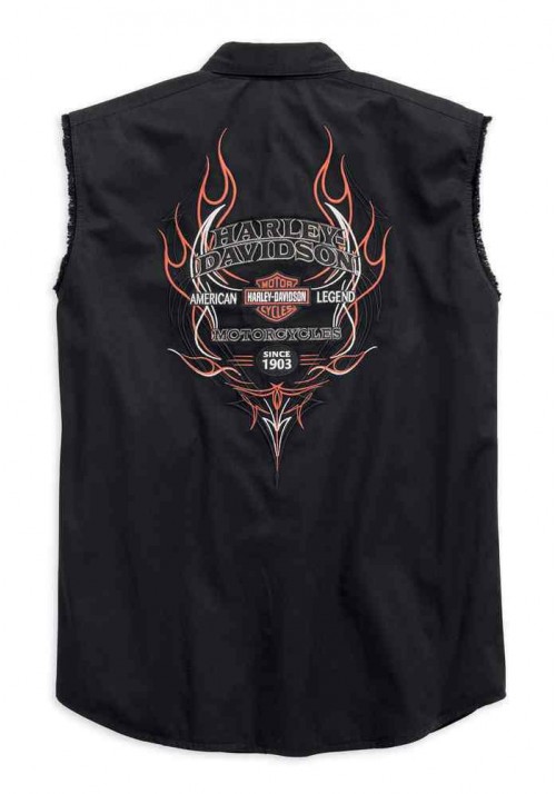 Harley Davidson Homme Pinstripe Flames Sans Manches Blowout, Noir 99051-16VM