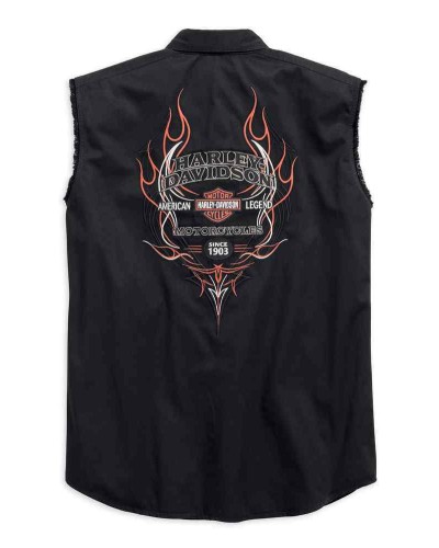 Harley Davidson Homme Pinstripe Flames Sans Manches Blowout, Noir 99051-16VM