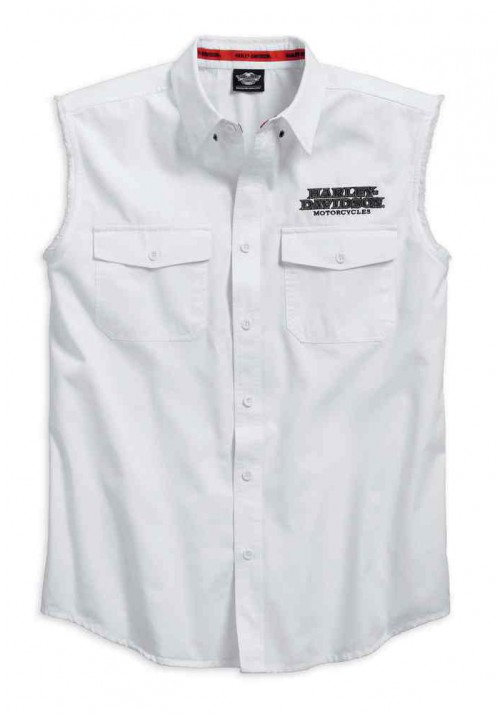 Harley Davidson Homme Pinstripe Flames Sans Manches Blowout, Blanc 99052-16VM