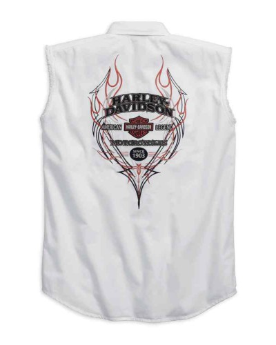 Harley Davidson Homme Pinstripe Flames Sans Manches Blowout, Blanc 99052-16VM