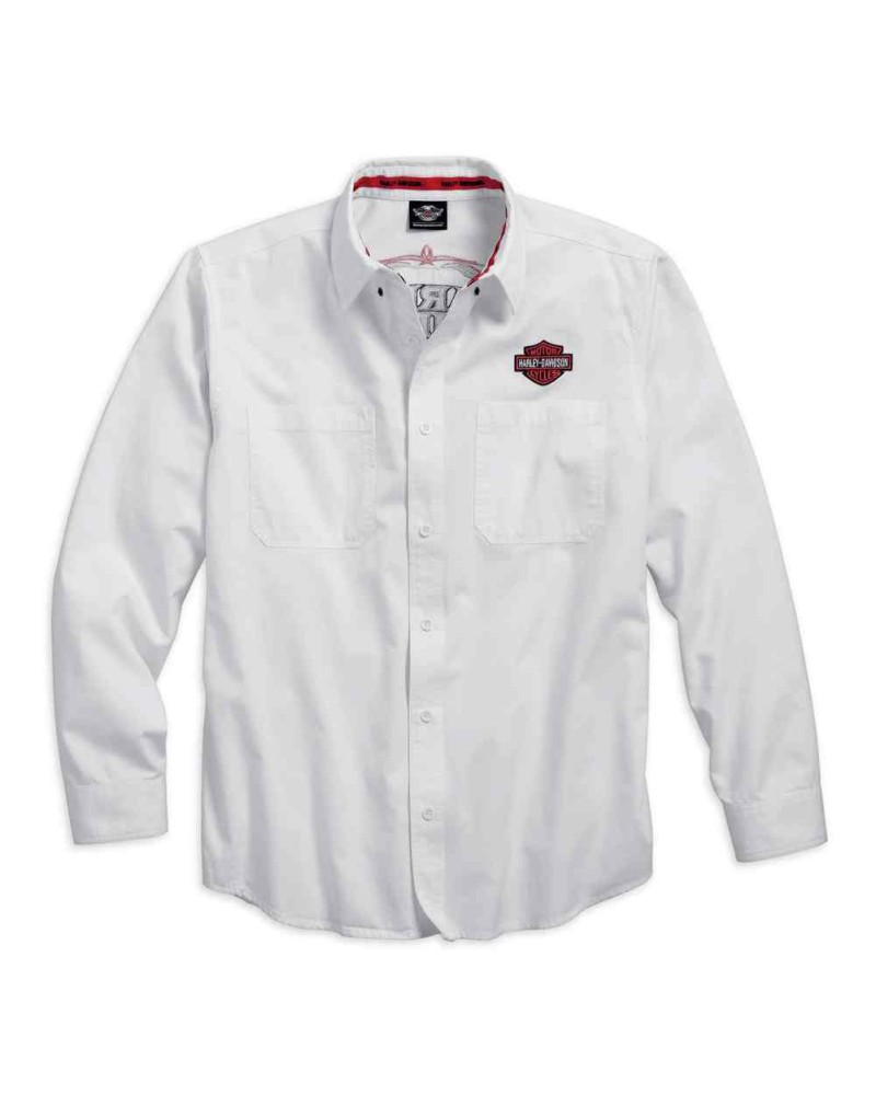 Harley Davidson Homme Pinstripe Flames  Chemise Manches Longues Blanche 99047-16VM