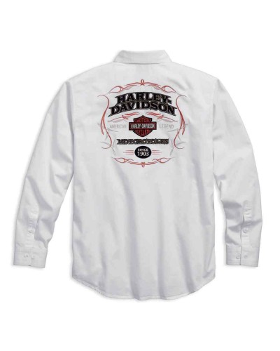 Harley Davidson Homme Pinstripe Flames  Chemise Manches Longues Blanche 99047-16VM