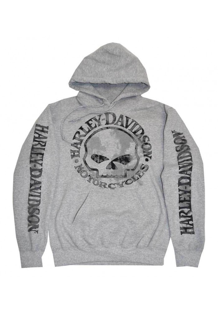 Harley Davidson Homme Sweatshirt à Capuche, Willie G Skull, Gris 30296654