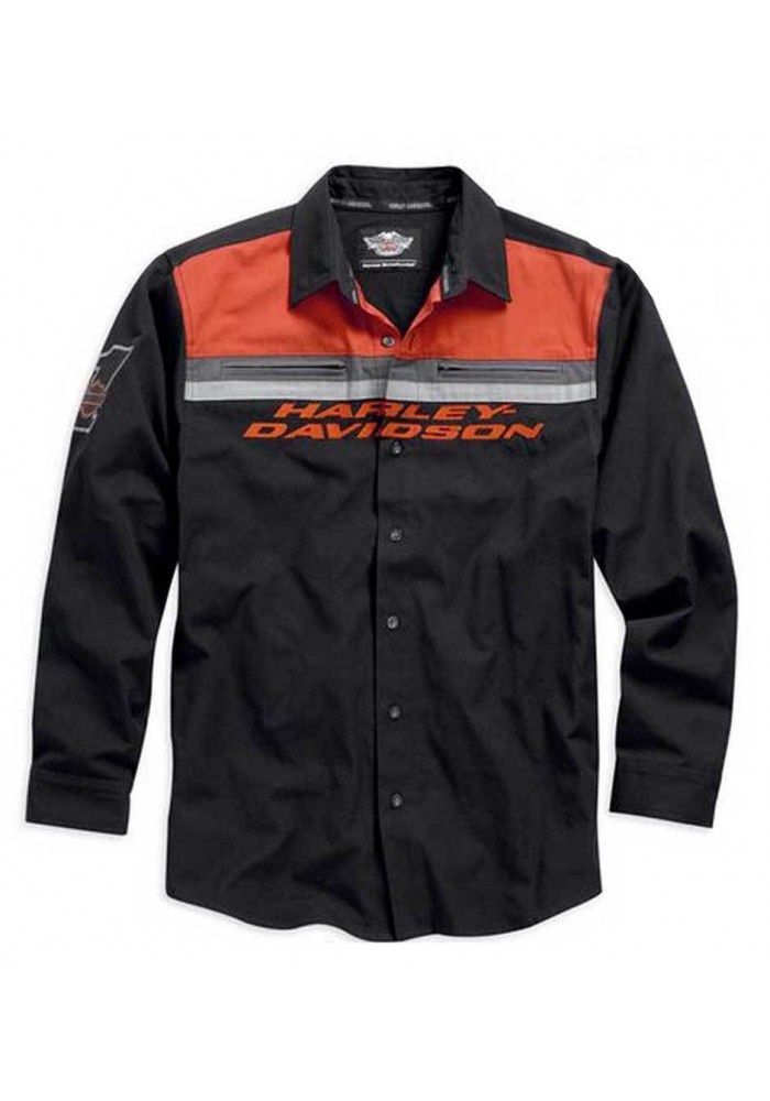 Harley Davidson Manches Longues Button Chemise Noir/Orange. 99010-15VM