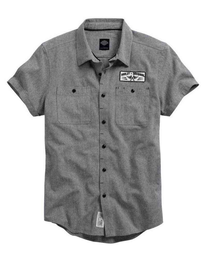 Harley Davidson Homme Micro-Stripe Mechanic's  Chemise, Gris/Bleu. 99022-16VM