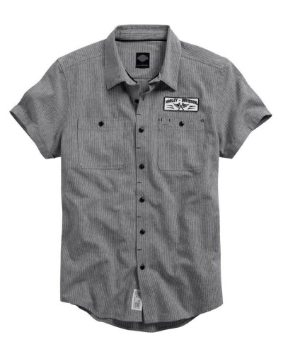 Harley Davidson Homme Micro-Stripe Mechanic's  Chemise, Gris/Bleu. 99022-16VM
