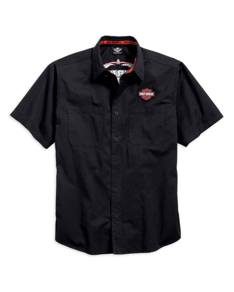 Harley Davidson Homme Pinstripe Flames Button   Chemise, Noir 99049-16VM