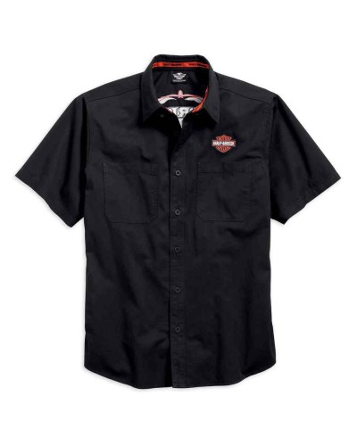 Harley Davidson Homme Pinstripe Flames Button   Chemise, Noir 99049-16VM