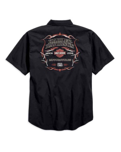 Harley Davidson Homme Pinstripe Flames Button   Chemise, Noir 99049-16VM