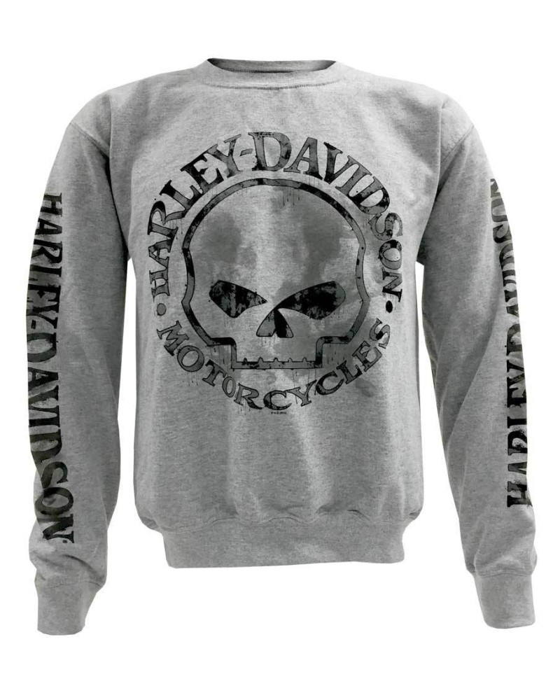 Harley Davidson Homme Pullover Crew Sweatshirt H-D Willie G Skull Gris 30296655