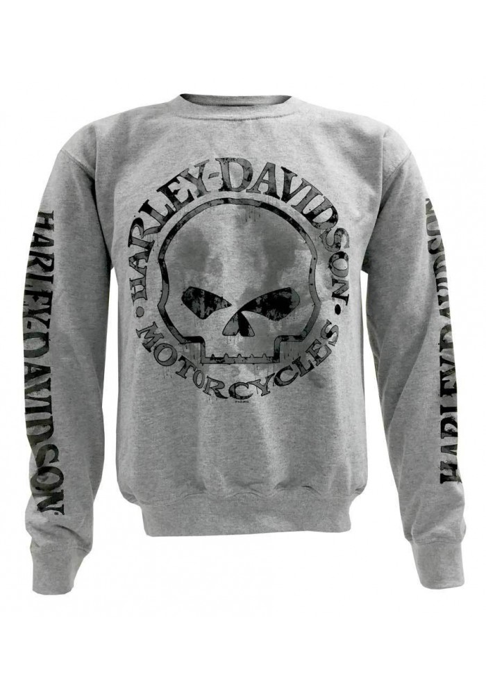 Harley Davidson Homme Pullover Crew Sweatshirt H-D Willie G Skull Gris 30296655