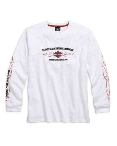 Harley Davidson Homme Pinstripe Flames Manches Longues, Blanc 99037-16VM