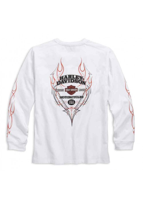 Harley Davidson Homme Pinstripe Flames Manches Longues, Blanc 99037-16VM