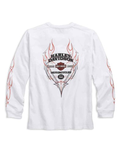 Harley Davidson Homme Pinstripe Flames Manches Longues, Blanc 99037-16VM