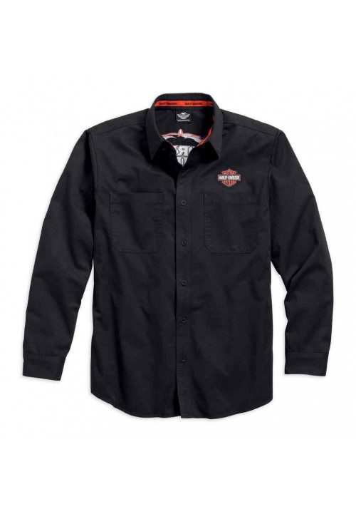 Harley Davidson Homme Pinstripe Flames  Chemise Manches Longues, Noir 99048-16VM