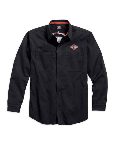 Harley Davidson Homme Pinstripe Flames  Chemise Manches Longues, Noir 99048-16VM